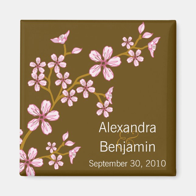 Sweet Pink Cherry Blossom Wedding Magnet Favor (Front)