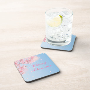 Sweet pink cherry blossoms beverage coaster