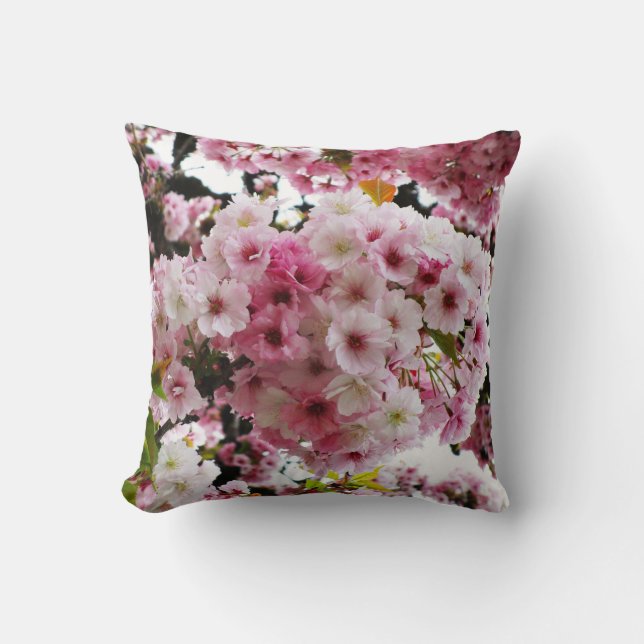 Sweet Pink Cherry Blossoms Throw Pillow (Front)