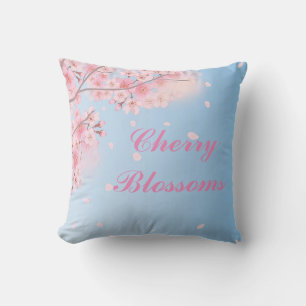 Sweet pink cherry blossoms with your name throw pillow