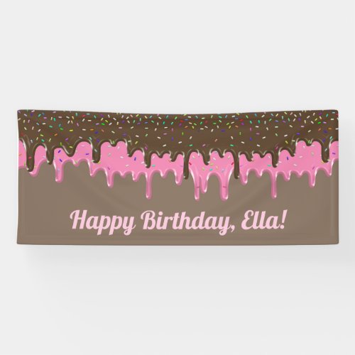 Sweet Pink  Chocolate Icing Ice Cream Birthday Banner