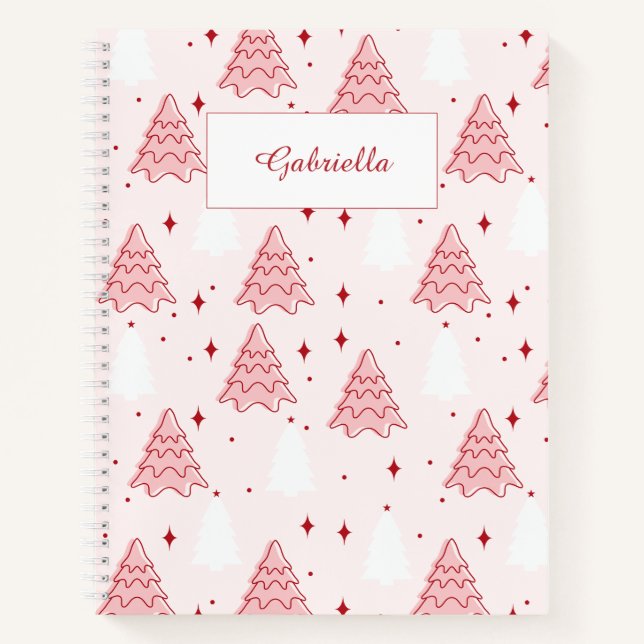 Sweet Pink Christmas Tree Spiral Notebook (Front)