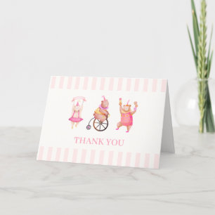 Sweet Pink Circus Carnival Teddy Bear Baby Shower Letterpress Thank You Card