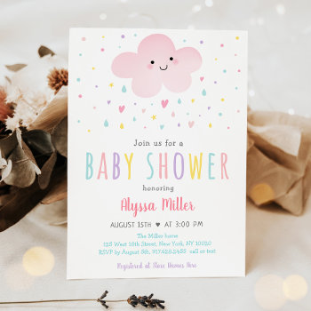Sweet Pink Cloud Girl Baby Shower Invitation by LittlePrintsParties at Zazzle