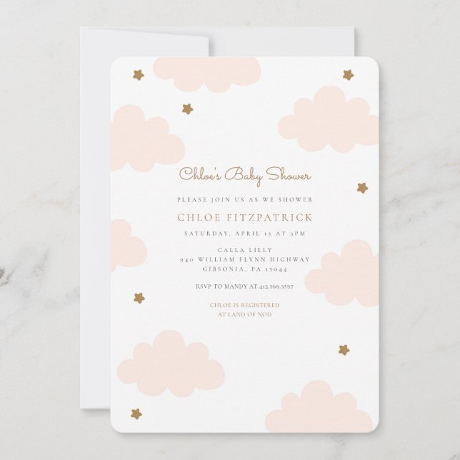 Sweet Pink Clouds Baby Shower Invitation Pink (Front)