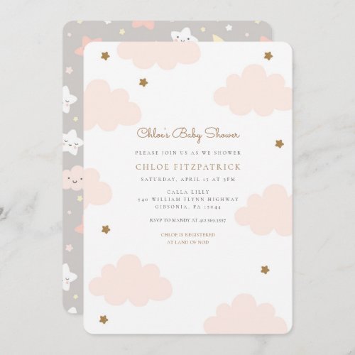 Sweet Pink Clouds Baby Shower Invitation Pink