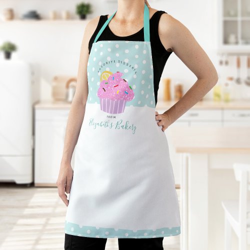 Sweet Pink Cupcake Bakery Dessert Turquoise Custom Apron