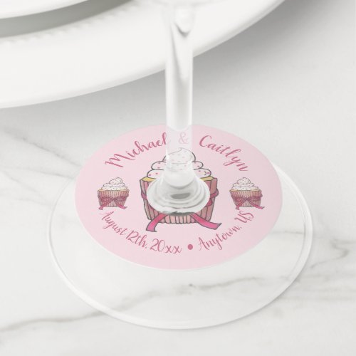 Sweet Pink Cupcake Bridal Baby Shower Celebration Wine Glass Tag