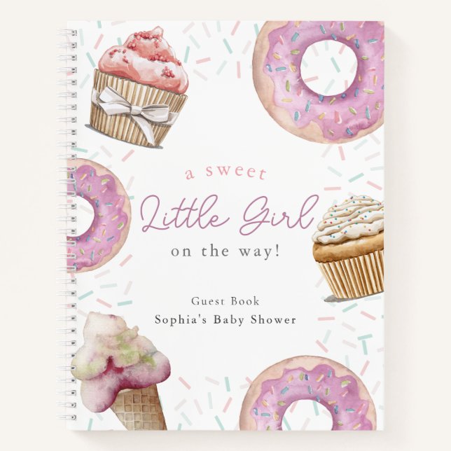 Sweet Pink Cupcake & Donut Baby Shower Guest Book (Front)