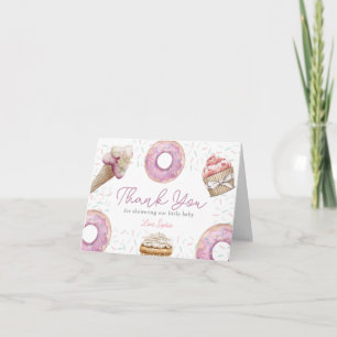 Sweet Pink Cupcake & Donut Baby Shower Letterpress Thank You Card