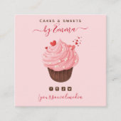 Sweet Pink Cupcake Modern Baker Social Media Treat Square Business Card (Front)