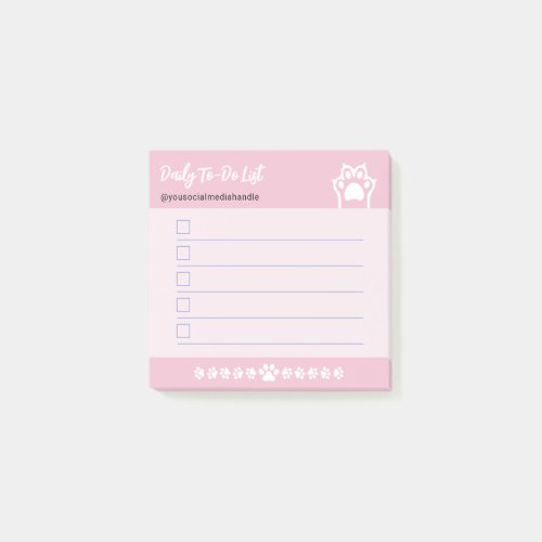 Sweet Pink Cute White Cat Paws Checkbox To Do List Post_it Notes