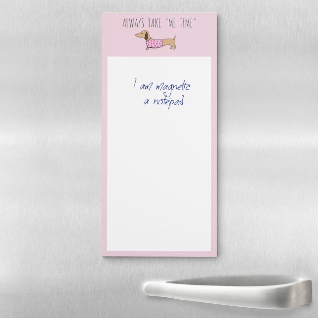 Sweet Pink Dachshund Magnetic Doxie Notepad List   (dachshund magnetic note pad for fridge notes or locker notepad.)