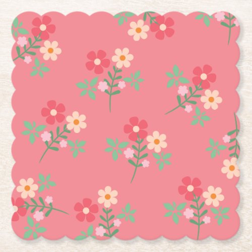 Sweet Pink Daisy Bouquet Retro Pattern  Paper Coaster