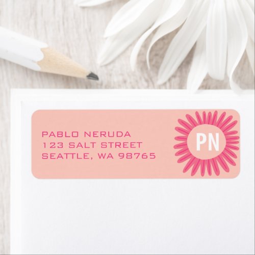 Sweet Pink Daisy CUSTOM INITIALS Mailing Address  Label