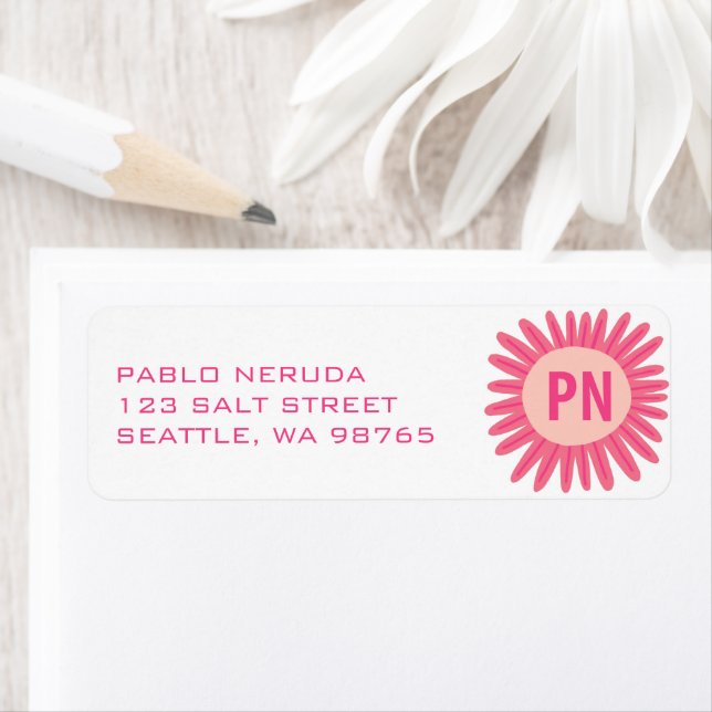 Sweet Pink Daisy CUSTOM INITIALS Mailing Address Label (Insitu)