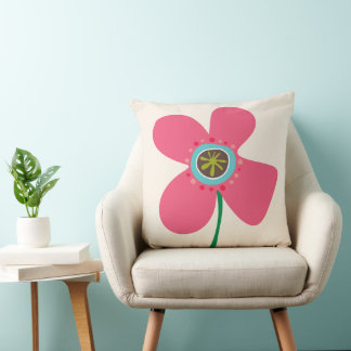 Sweet Pink Daisy Pop Cute Summer Flowers Pattern Throw Pillow