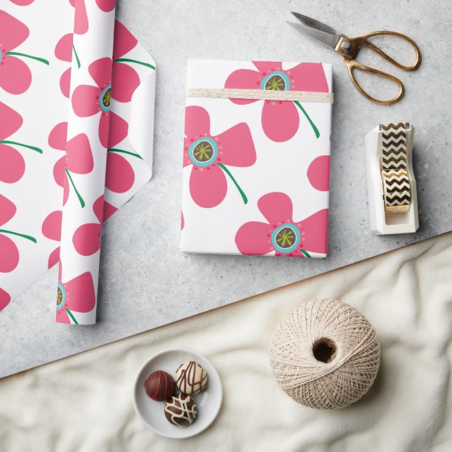 Sweet Pink Daisy Pop Summer Flower Whimsical Gift Wrapping Paper (Crafts)