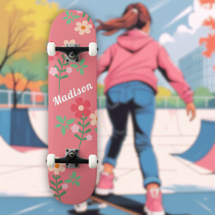 Sweet Pink Daisy Retro Pattern Custom Skateboard