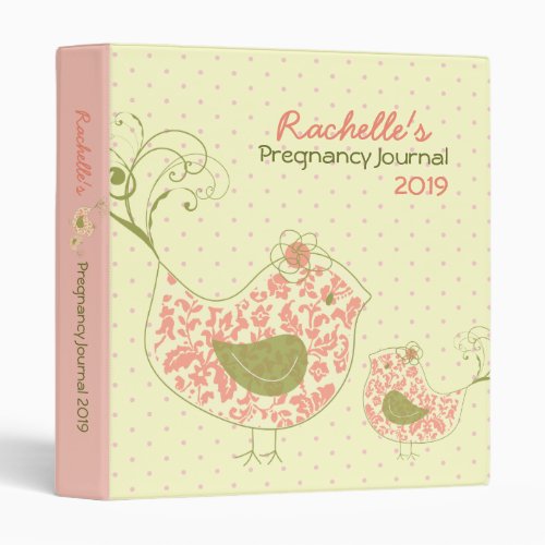 Sweet Pink Damask Mom  Baby Bird Swirls Journal Binder