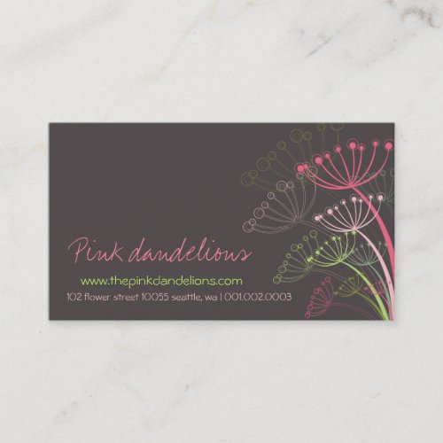 Sweet Pink Dandelion Flowers Modern Elegant Chic Business Card