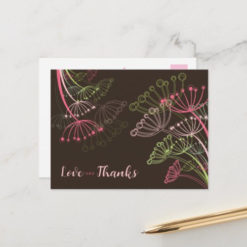 Sweet Pink Dandelions Flower Chic Love  Thanks Postcard