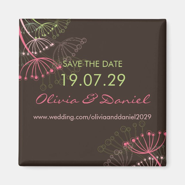 Sweet Pink Dandelions Save The Date Magnet (Front)