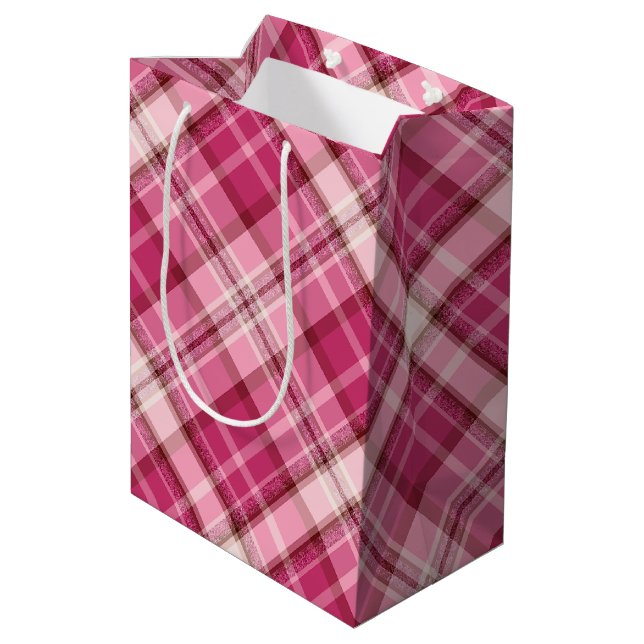 Sweet Pink Diagonal Gingham Plaid Pattern Medium Gift Bag (Back Angled)