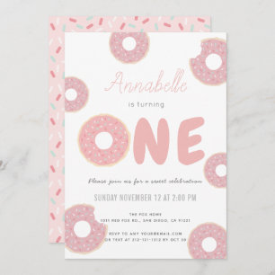 Sweet Pink Donut Girl 1st Birthday Invitation