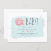 Sweet Pink Donut Sprinkle Modern Oh Baby Shower Invitation Postcard (Front/Back)