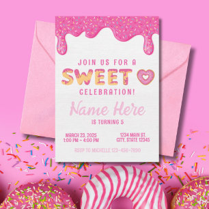 Sweet Pink Donut Sprinkles Girls Birthday Invitation