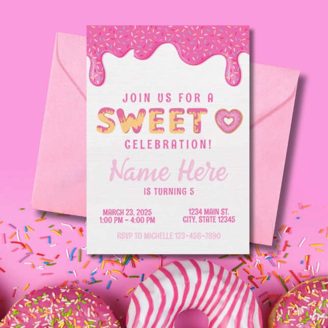 Sweet Pink Donut Sprinkles Girls Birthday Invitation (Creator Uploaded)