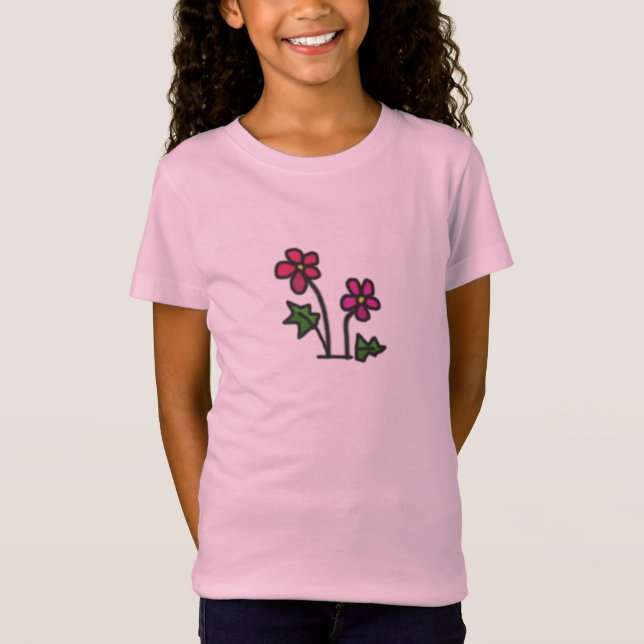 Sweet Pink Drawn Flowers T-Shirt (Front)