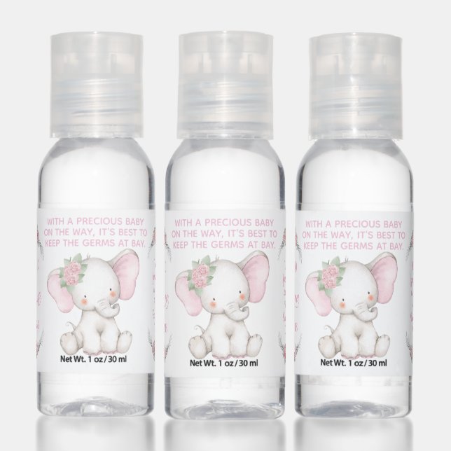 Sweet Pink Elephant Baby Shower Hand Sanitizer (Set)