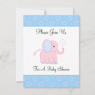 Sweet Pink Elephant Baby Shower Invitation