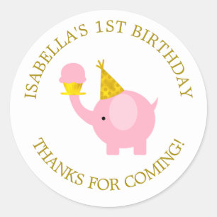 Sweet Pink Elephant Birthday Party Classic Round Sticker