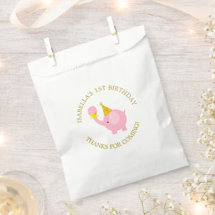 Sweet Pink Elephant Birthday Party Favor Bag