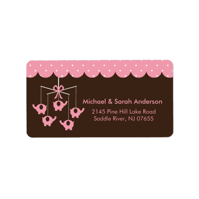 Sweet Pink Elephant Mobile Address Label (Front)