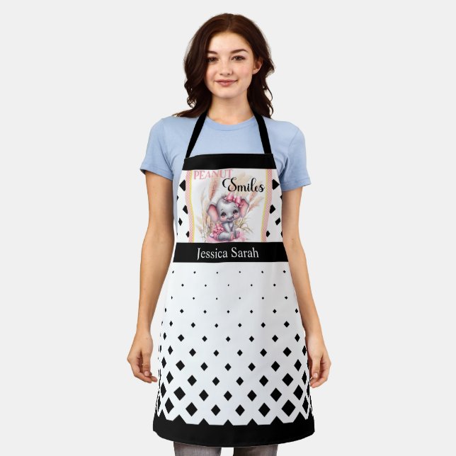 Sweet Pink Elephant - Peanut Smiles  Apron (Worn)