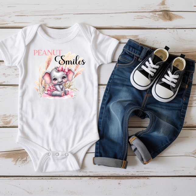  Sweet Pink Elephant - Peanut Smiles  Baby Bodysuit (Creator Uploaded)