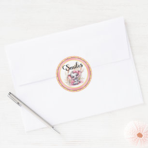 Sweet Pink Elephant - Peanut Smiles Classic Round Sticker