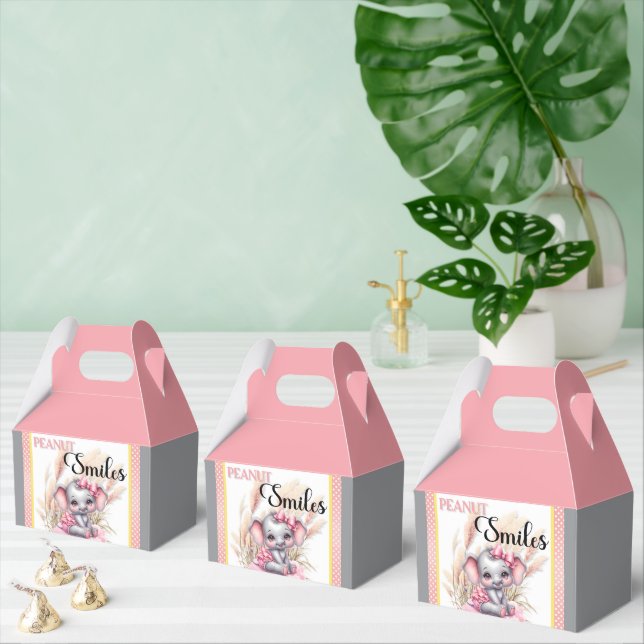 Sweet Pink Elephant - Peanut Smiles   Favor Boxes (Multiple)