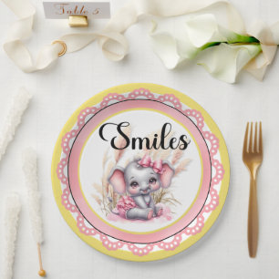 Sweet Pink Elephant - Peanut Smiles Paper Plates