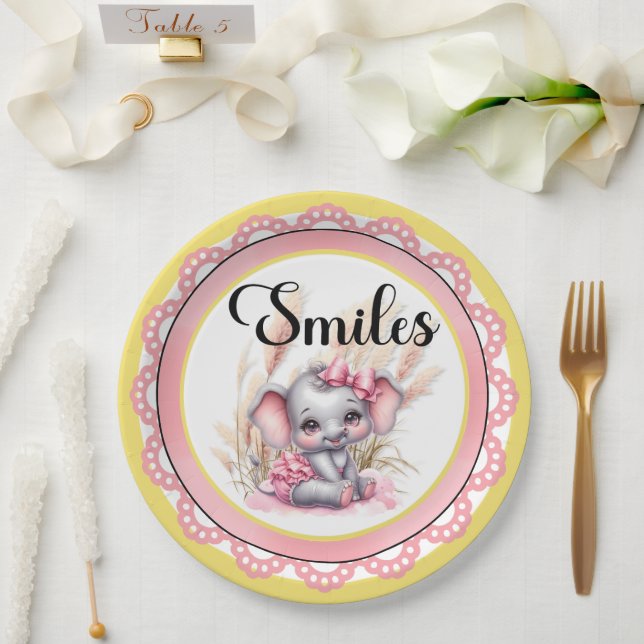 Sweet Pink Elephant - Peanut Smiles  Paper Plates (Wedding)