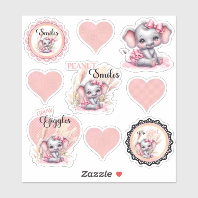Sweet Pink Elephant - Peanut Smiles  Skull  Sticker (Sheet)