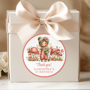 Sweet Pink Fairy Floral Birthday Thank You Sticker