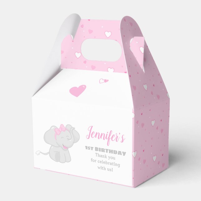 Sweet Pink Favor Box with Elephant (Front Side)