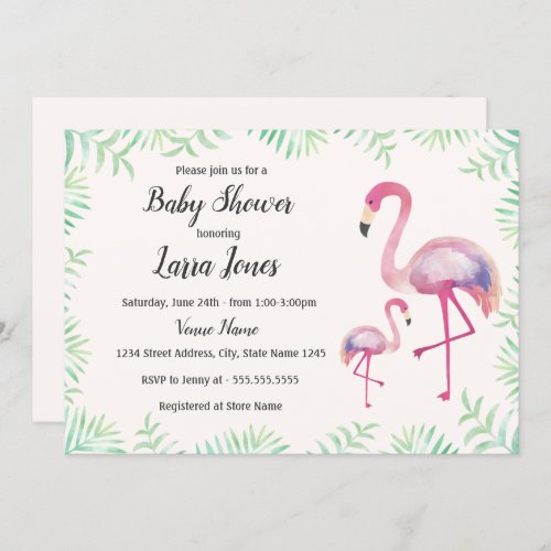 Sweet Pink Flamingo Girl Baby Shower Invitation