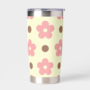 Sweet Pink Floral and Brown Polkadot Retro Insulated Tumbler