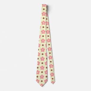 Sweet Pink Floral and Brown Polkadot Retro Neck Tie